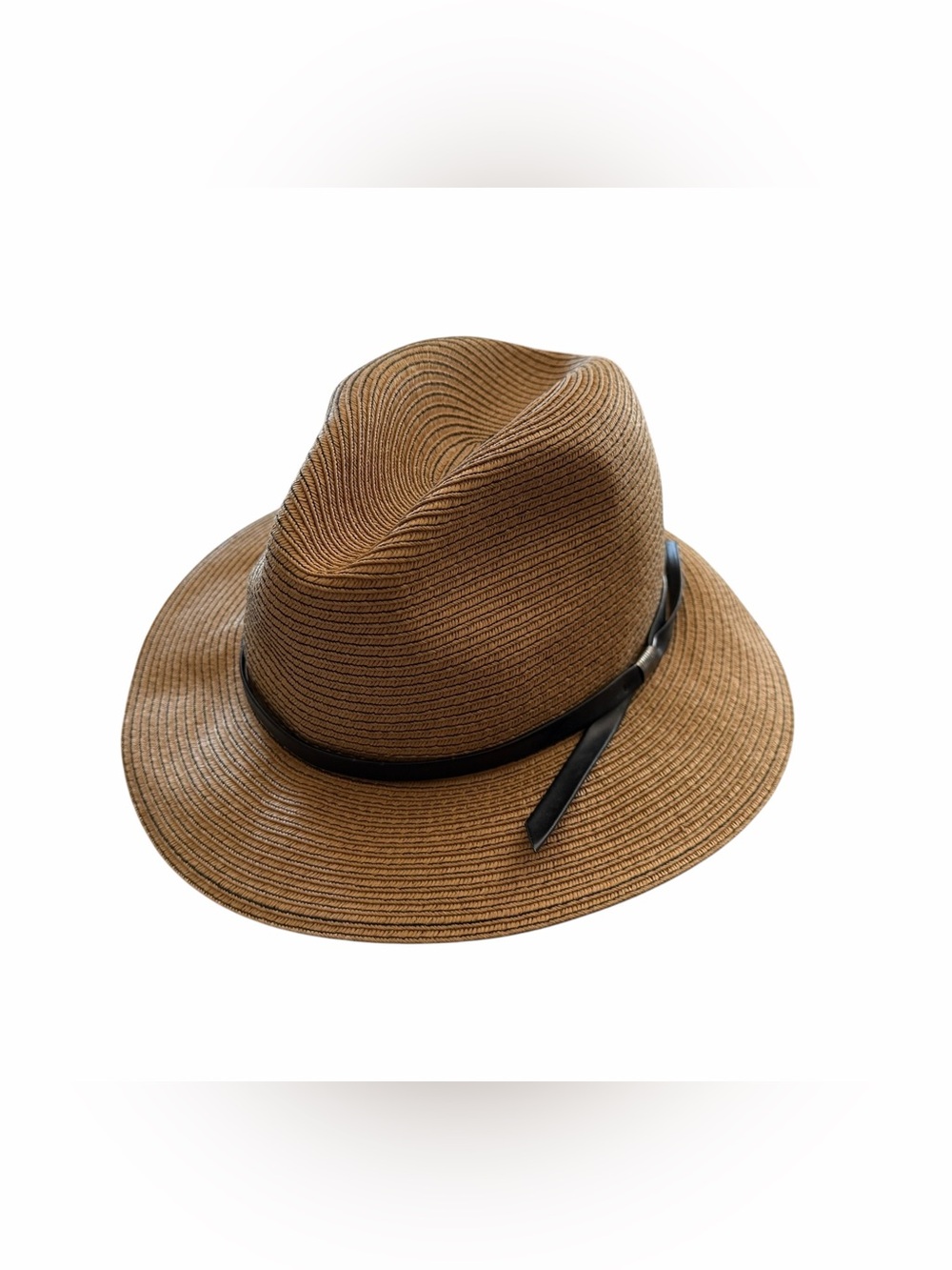 Classic Tan Woven Fedora with Black Leather Band